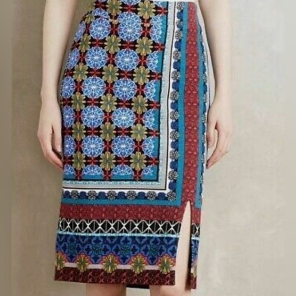 Anthropologie | Women’s | Tearoom Pencil Skirt | Size XS | Blue, Red, Gold